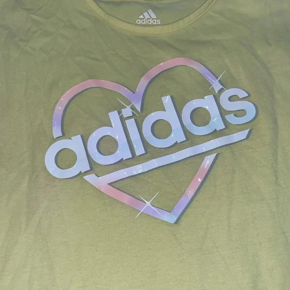 Adidas pale yellow short-sleeve top size large